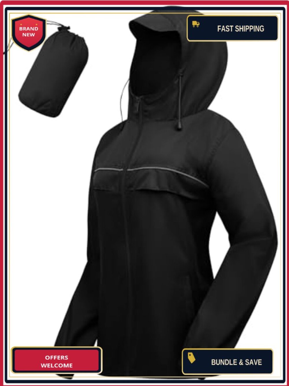 Lightweight Packable Waterproof Rain Jacket Windbreaker with Hood